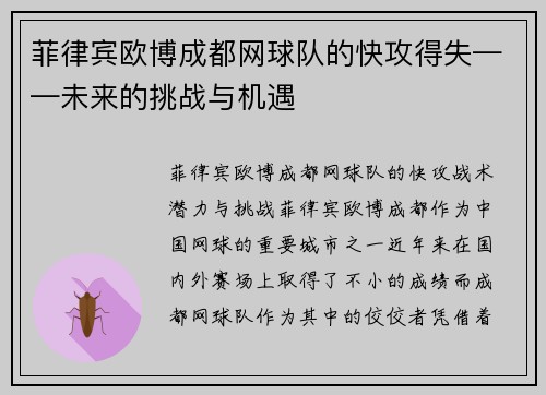 菲律宾欧博成都网球队的快攻得失——未来的挑战与机遇